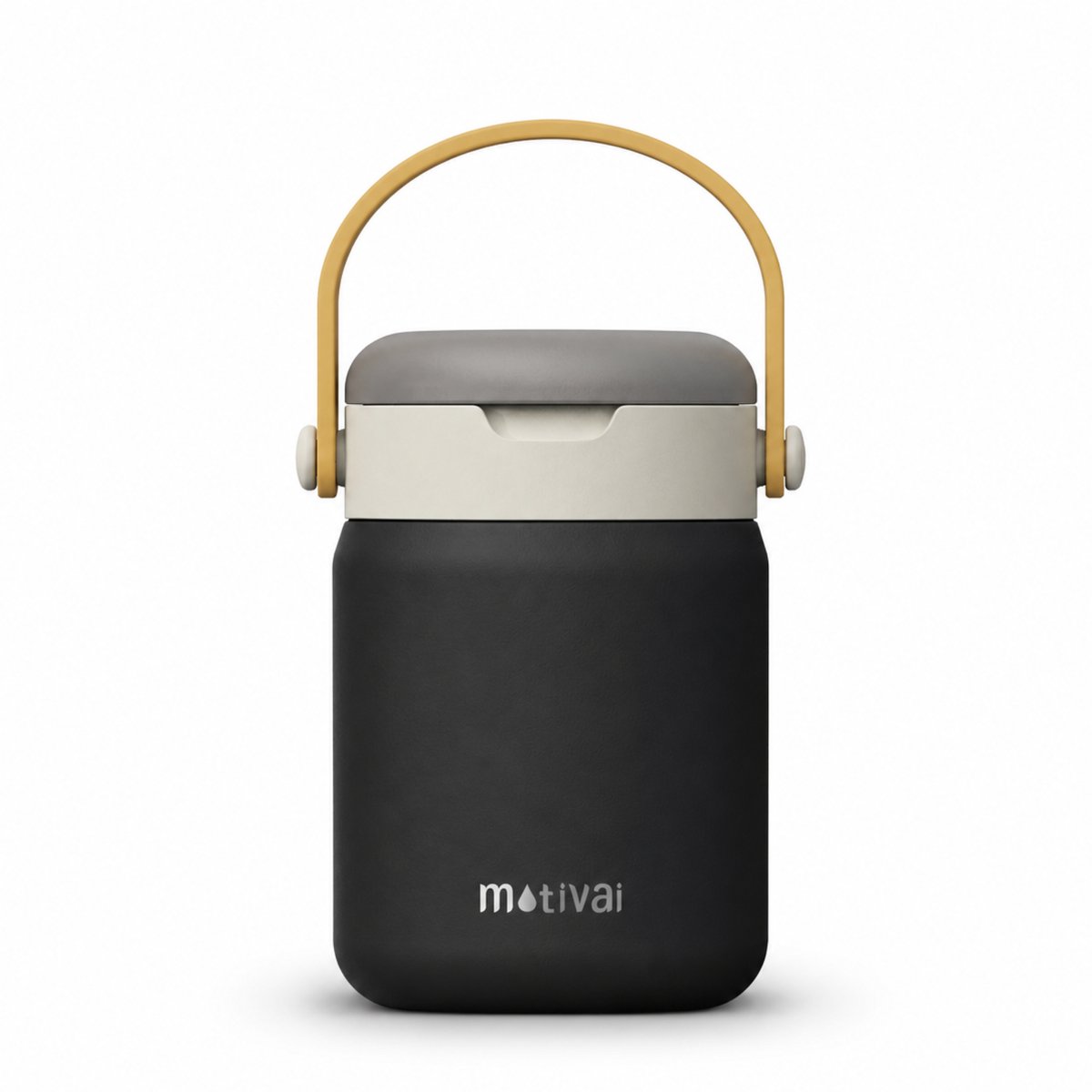 Motivai Food Jar – Thermos Lunchbox 470 ml – Geïsoleerde Food Jar met Opvouwbare Lepel – RVS Lunchbox voor Warme en Koude Maaltijden – BPA-vrij – Zwart