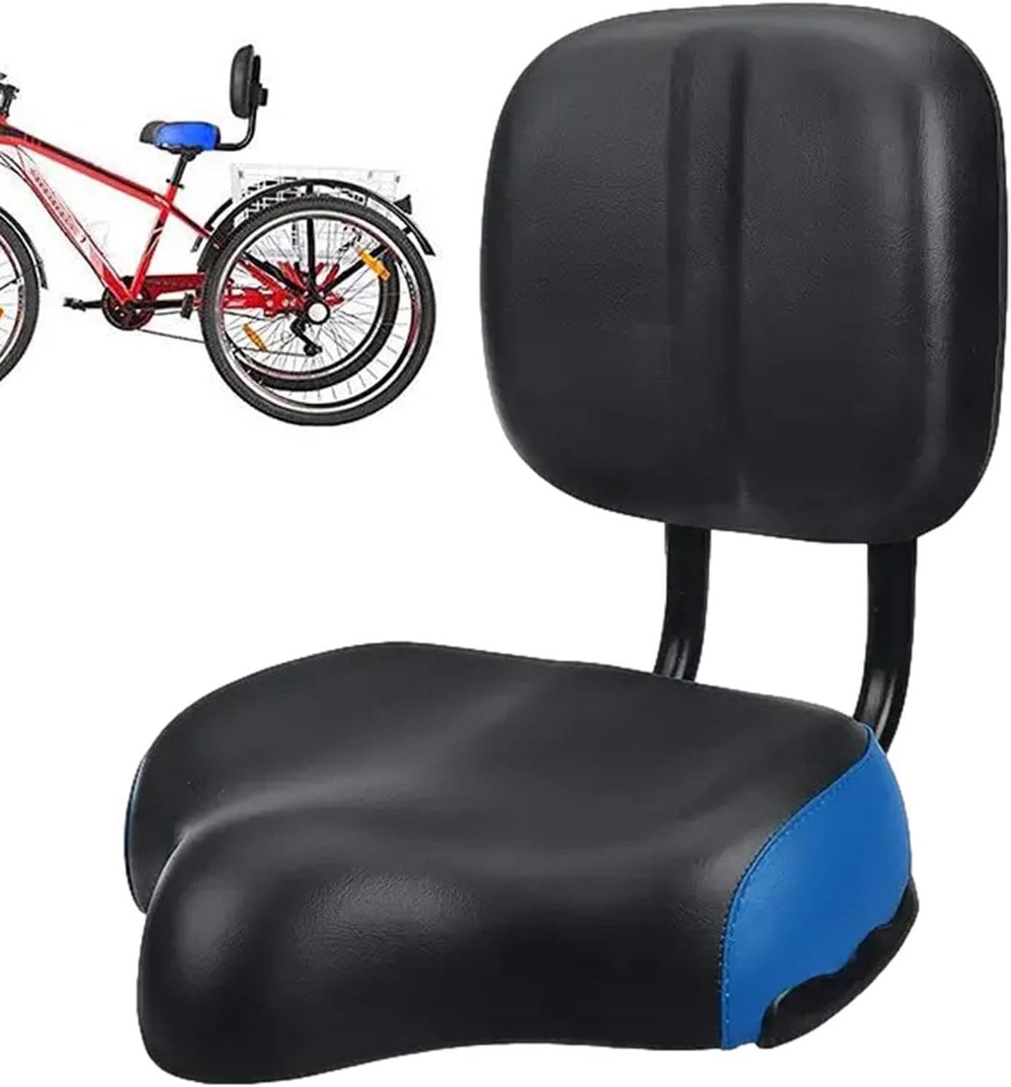 Fietszadel met rugleuning - Extra breed fietszadel - Comfortabel fietsen - Verstelbare rugleuning - Extra groot - Blauw