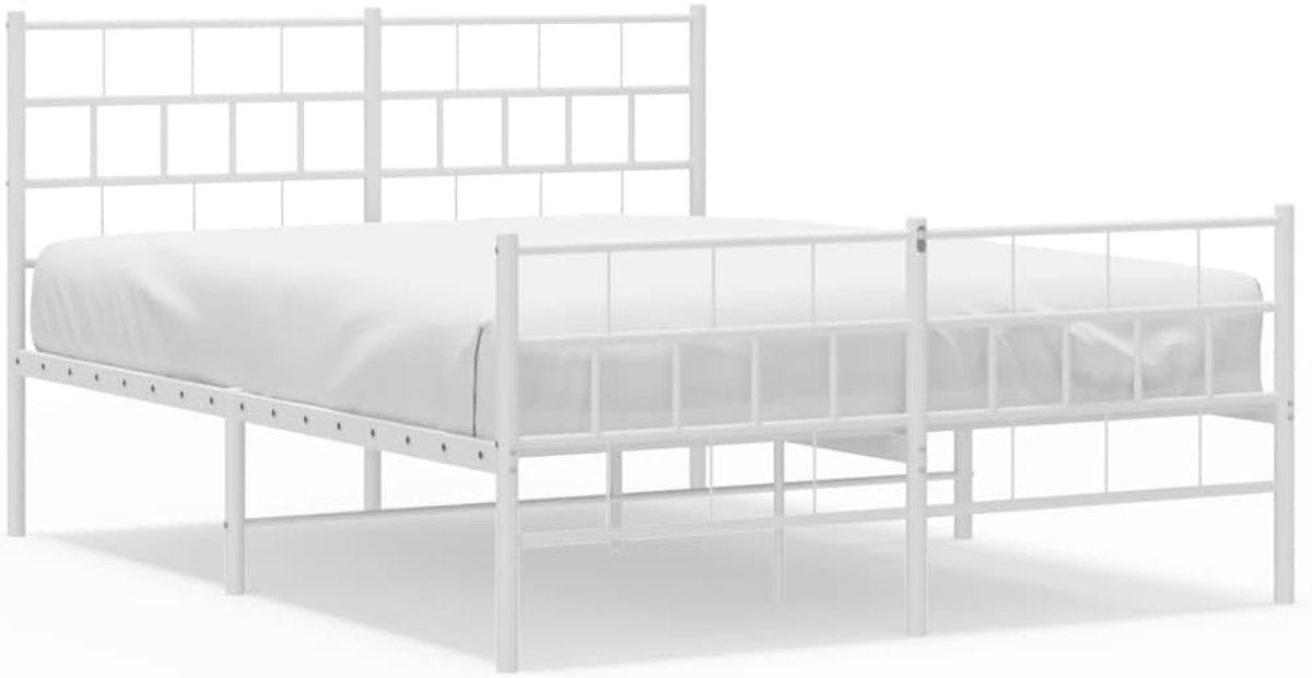 Metalen Bedframe - Stalen Onderstel - Slaapkamer Inrichten - Met Hoofd- en Voeteneinde - 120 x 200 cm - Wit