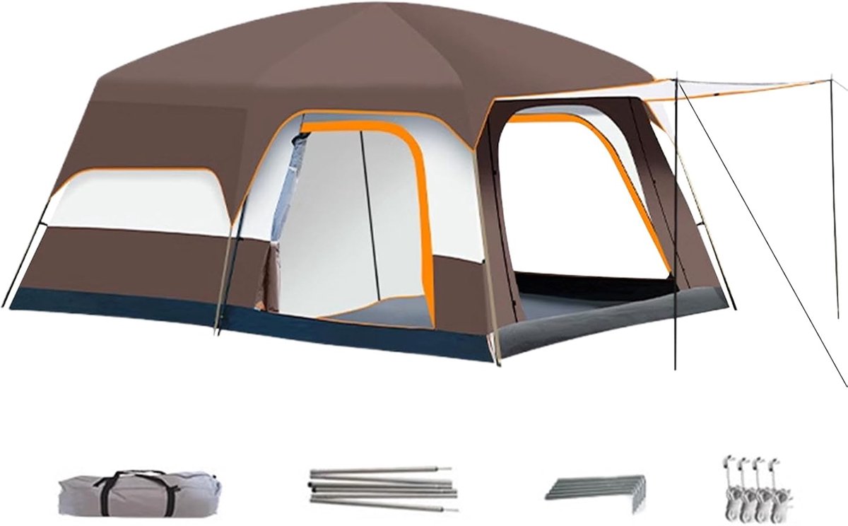 Familie Tent - Kampeertent met kamers - Buitenavonturen - Flexibele indeling - 310x210x180cm - Bruin
