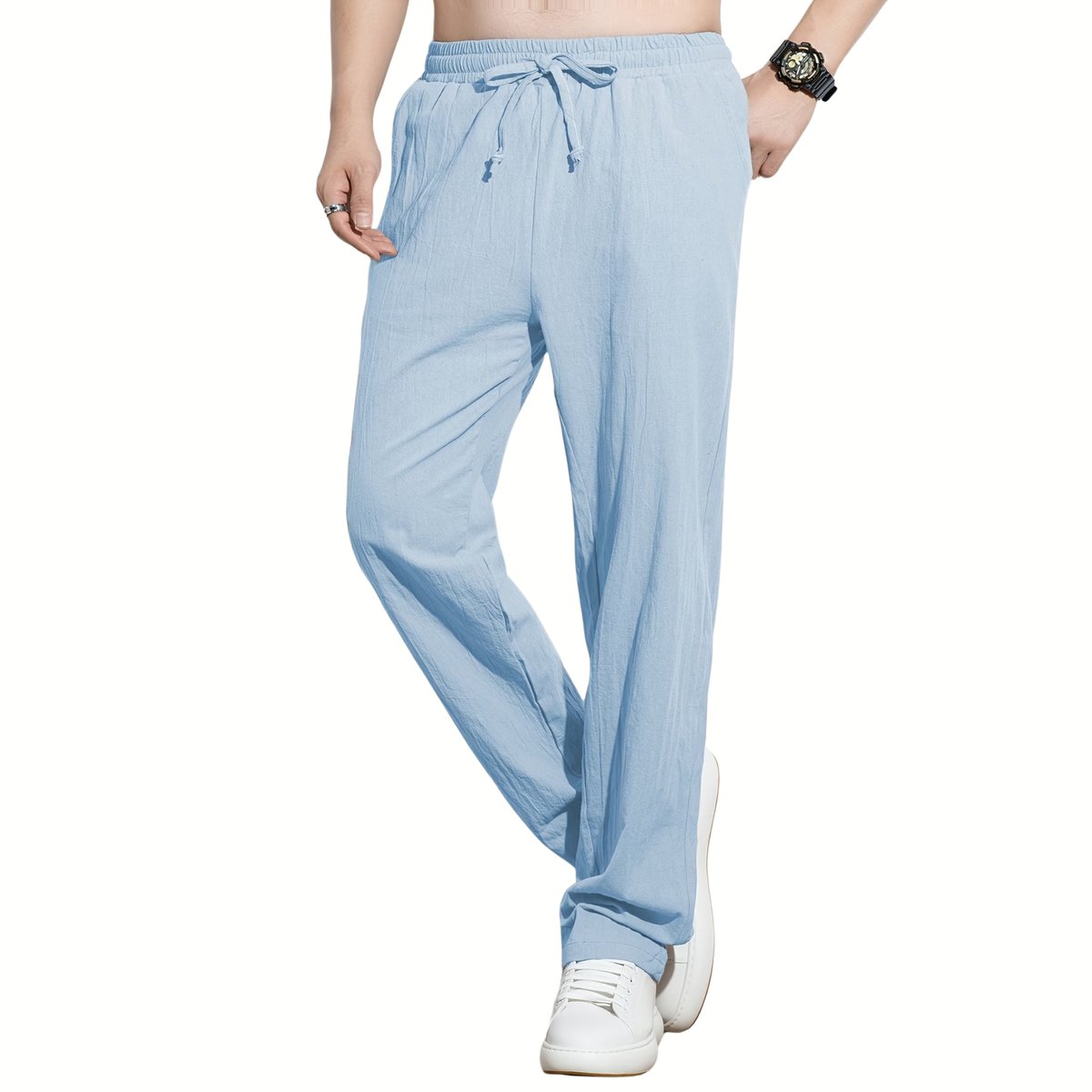 Currero Linnen Broek Heren - Zomerbroek - Volwassenen - Lange Broek - Pantalon - Strandbroek - Zomer - Ibiza Stijl - Hemelsblauw XXXL