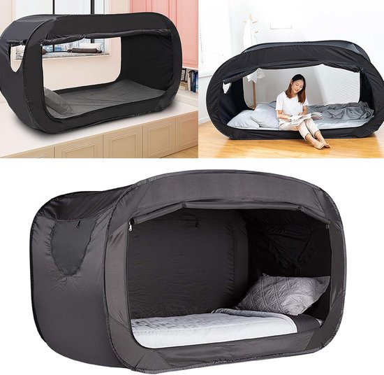 Pop-up Bed Tent - Privacy Slaaptent - Meer Privacy Creëren - Lichtreducerend Ontwerp - 190 x 90 cm - Zwart van POP — afbeelding 3
