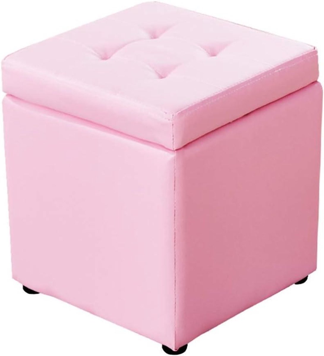 Opbergkruk - Ottomaanse poef Voetenbank - Opruimen Woonkamer - Zachte Zitting Met Scharnier - 30x30x35cm - Roze
