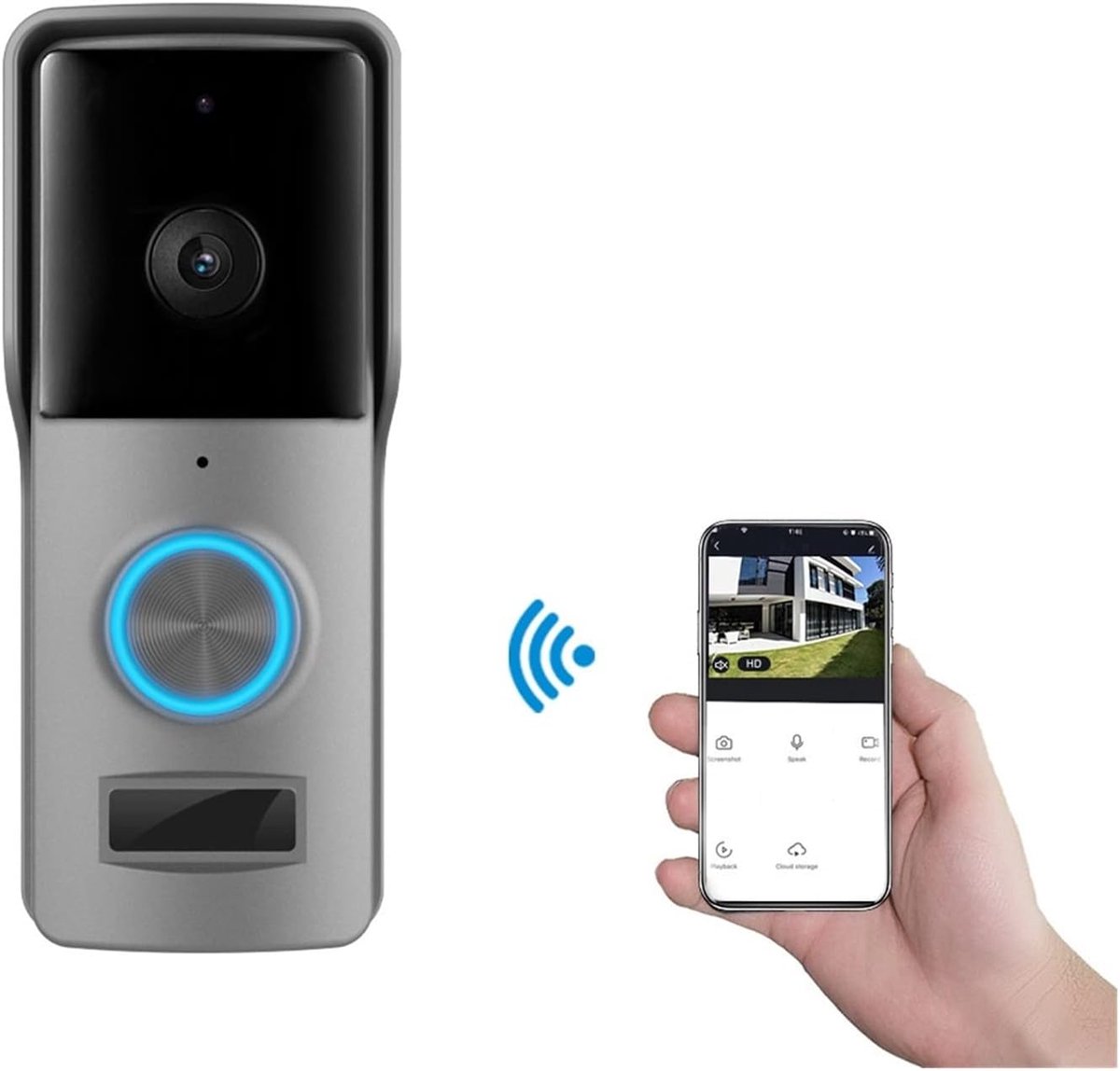 Video Deurbel Camera - Slimme WiFi Deurbel - Bezoekers Herkennen - HD Video Beeld - Waterdicht - Grijs
