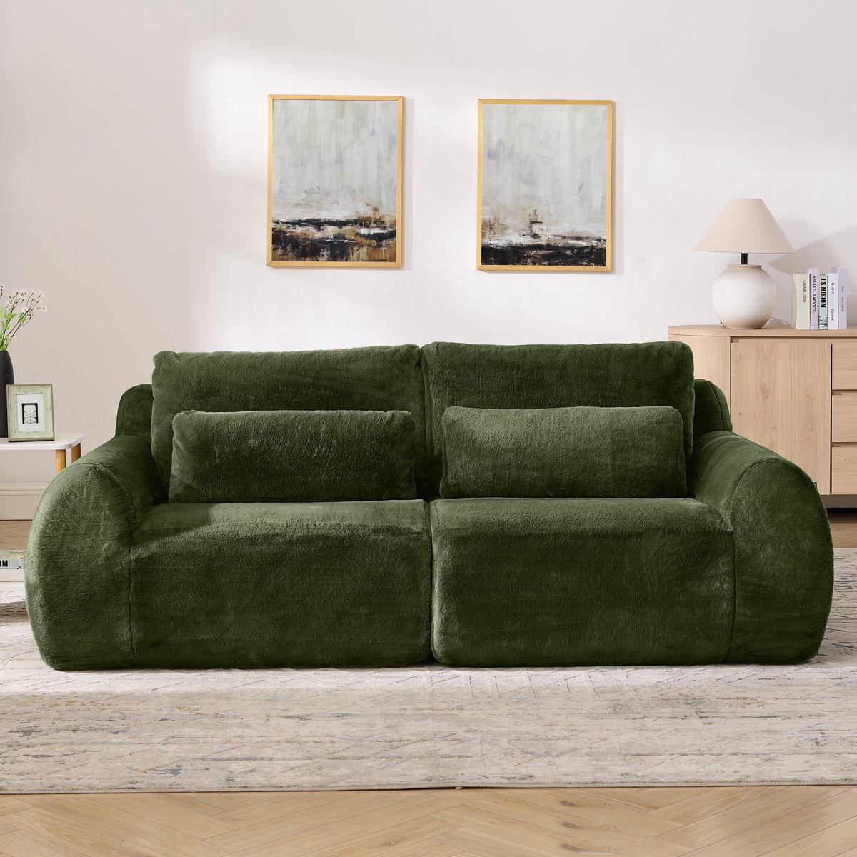 DESMIU Zitbank 208 Cm - 2-Zits Met USB-Laadpoort En Zijvak - Voor Woonkamer Appartement En Slaapkamer - Zachte Stof - Groen