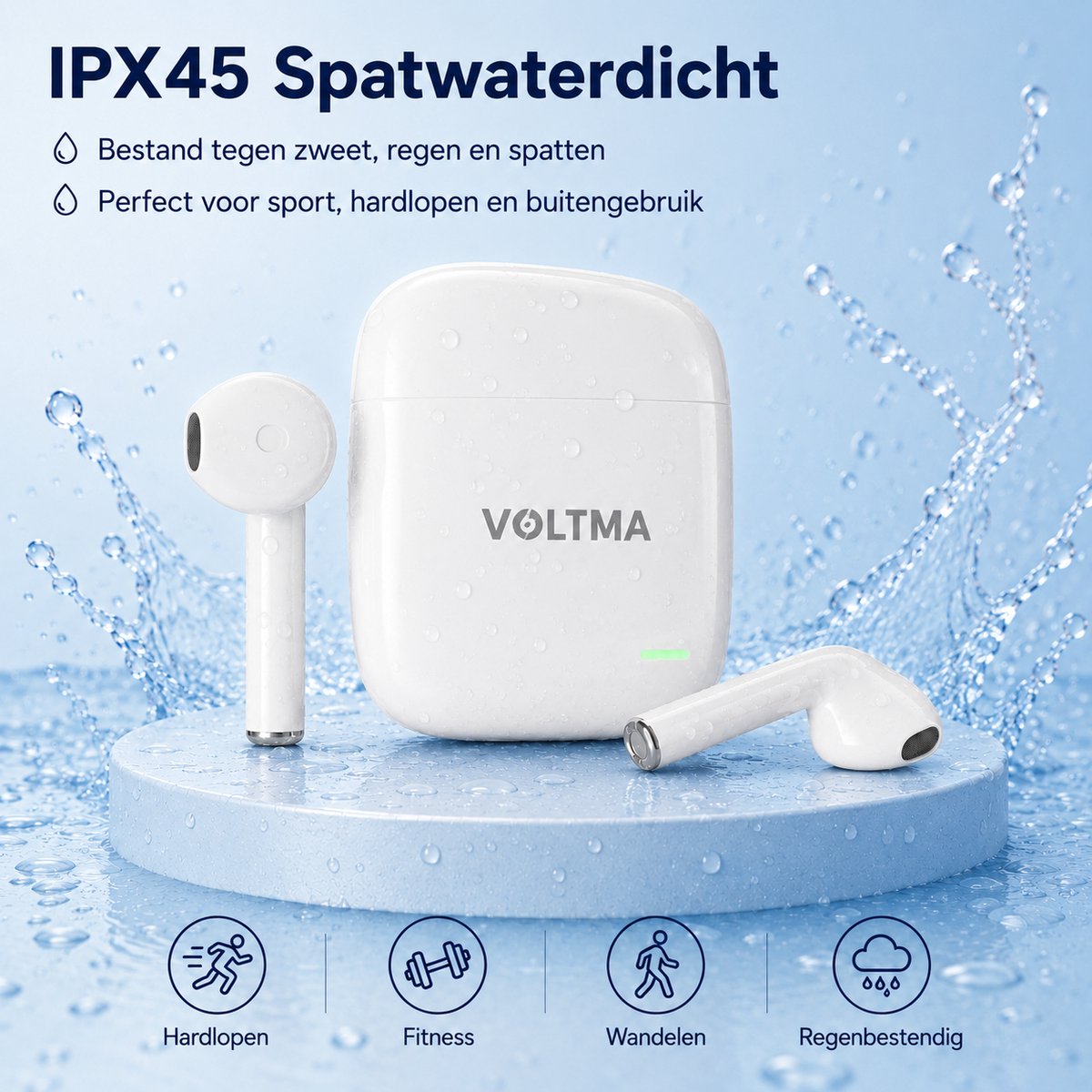 Voltma Harmony Draadloze Oordopjes - Bluetooth 5.3 Oortjes Draadloos - In-Ear Sport Oordopjes met Type-C Case - Earbuds met Automatische Koppeling - Standby Tijd 100 Uur voor Sporten & Reizen - Wit - Zwart