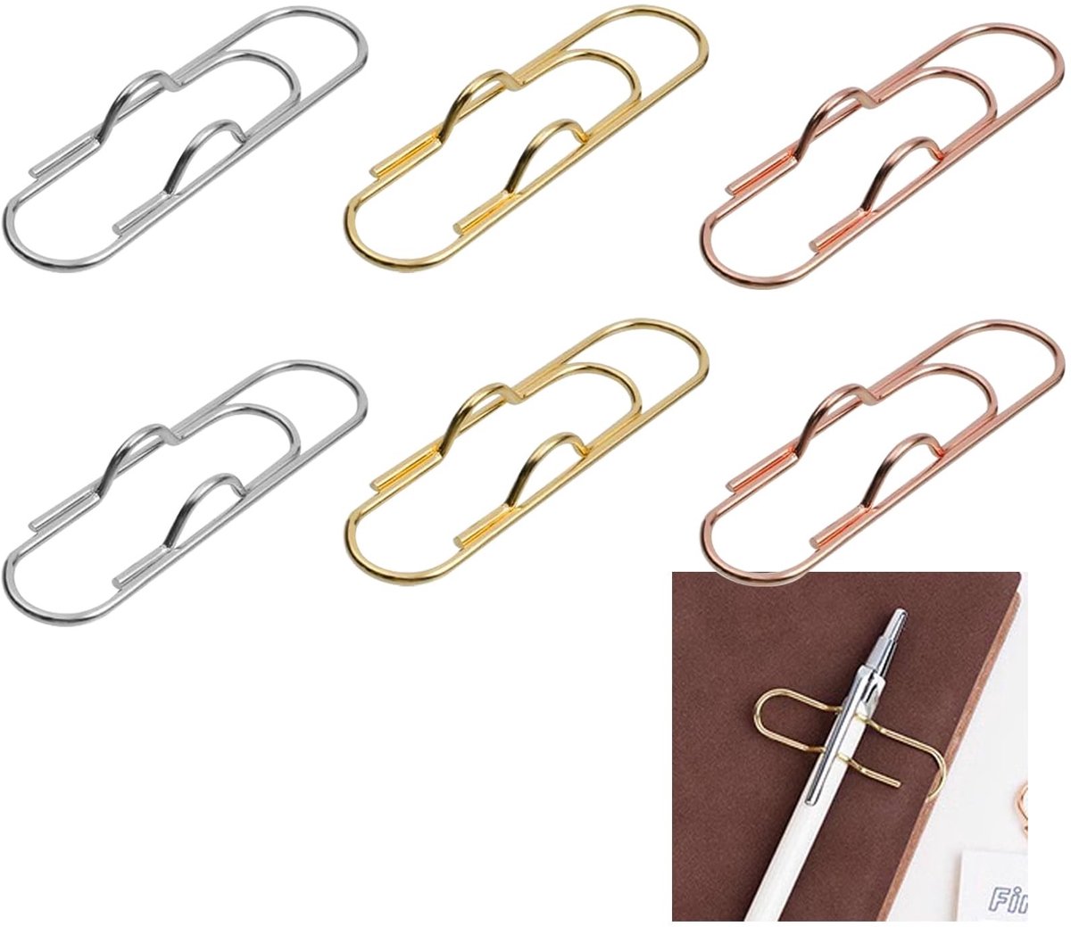 Dailygoods- Penclip Set van 6 - Roestvrijstalen Pennenhouder - Bureau Organizer - Pennenhouder voor Notitieboek - Duurzaam - Antislip Design