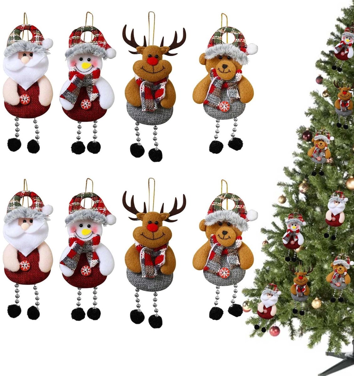 Dailygoods - Kerstversiering voor boom, 8 stuks, kerstboompoppen om op te hangen, kerstballen, kerstdecoratie, boom, kerstdecoratie, decoratie voor thuis, feest om op te hangen
