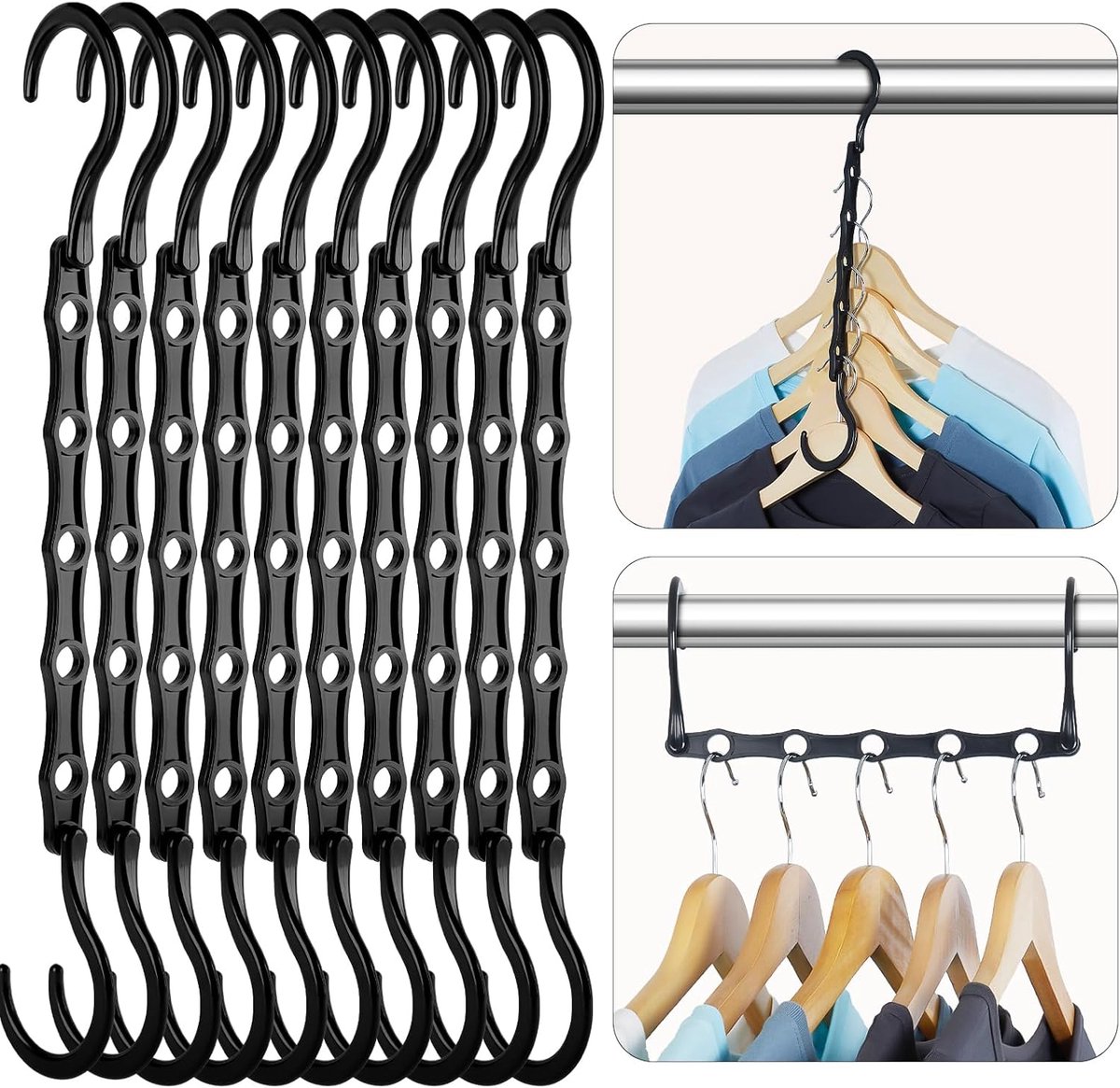 OLOEY Ruimtebesparende hangers-set van 10-hoogwaardige slimme hangerhaken-stevige hangers met 5 gaten voor zware kleding-kastindeling en opbergruimte-onmisbaar voor studentenkamers