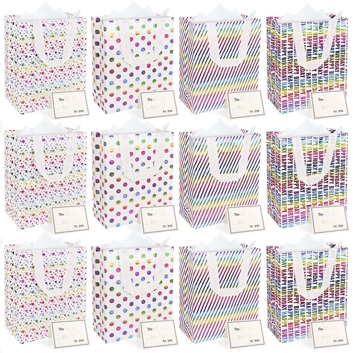 Dailygoods- Geschenkzakken 12 stuks - Herbruikbare Cadeautas - 25,9 cm x 20 cm - Handgrepen - Scheurvast - Lichtgewicht