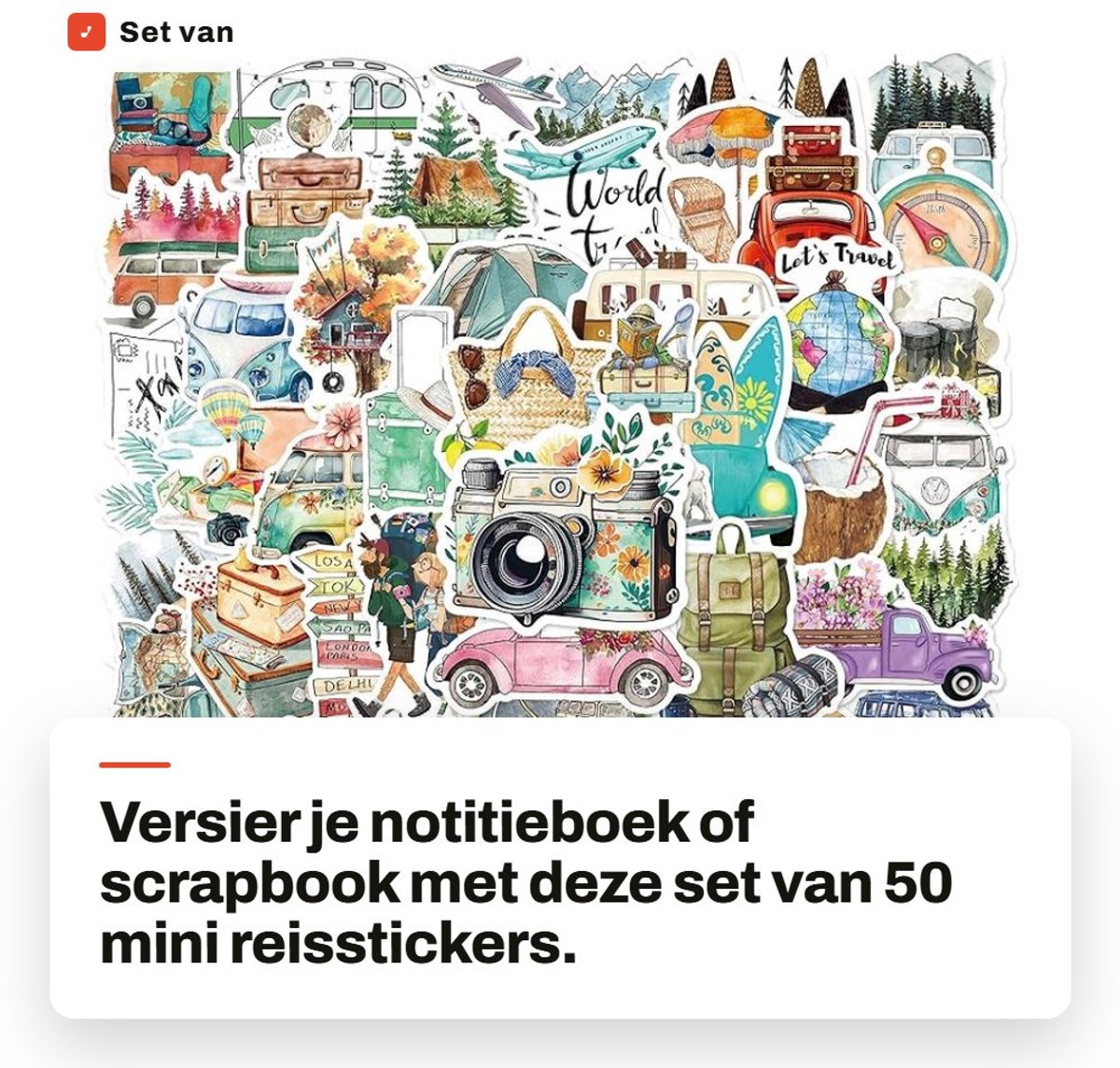 Dailygoods- Reisstickers 50 stuks - Mini-formaat - Scrapbook-stickers - Decoratieve stickers - Waterdicht - Hoogwaardig PVC-materiaal - Decoratiestickers