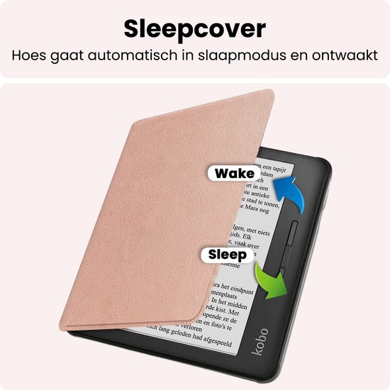Hoes Geschikt voor Kobo Libra H2O Hoesje Bookcase Cover Book Case Hoes Sleepcover - Rosé Goud — afbeelding 3