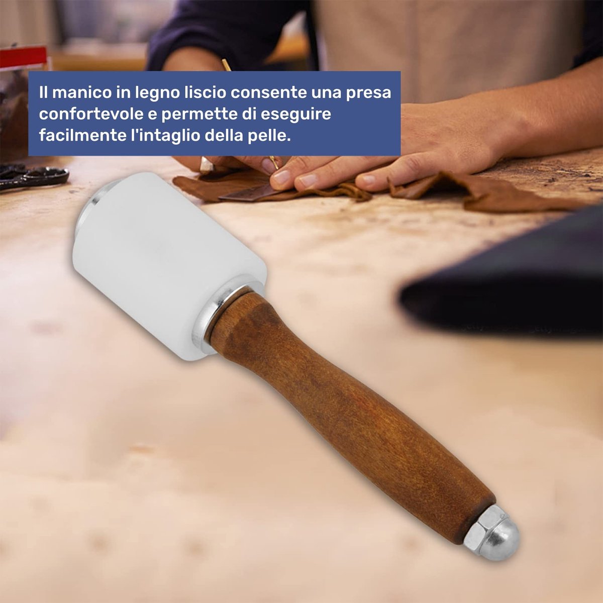 Dailygoods- Nylon Hamer - Stevige Roestvrijstalen Constructie - Houten Handvat - Comfort Grip - Geschikt voor Lederwaren - Perfect voor Knutselen - Lederen Hamer