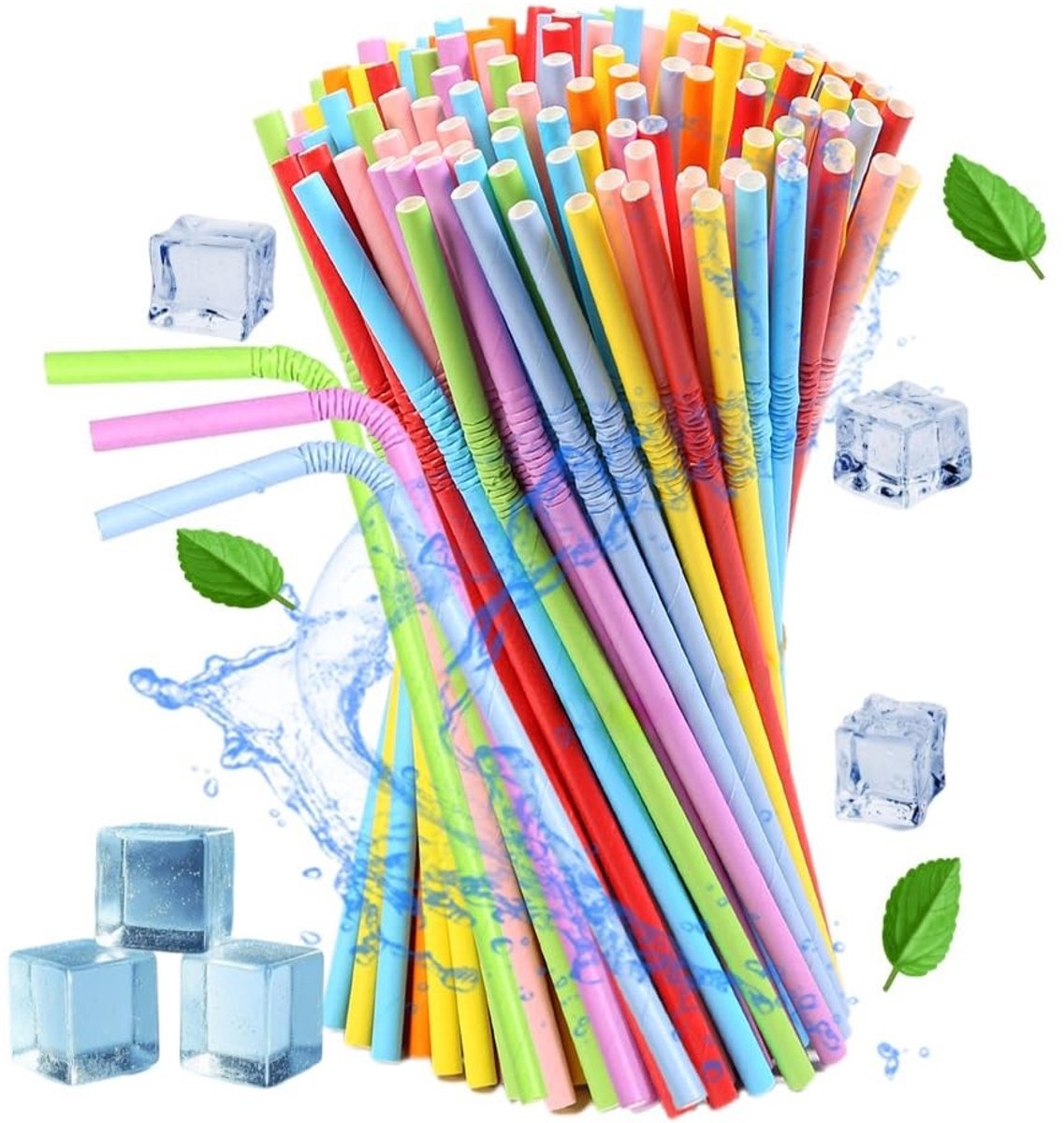 Dailygoods- Papieren Rietjes 100 Stuks - Buigzaam - Kleurrijk - Wegwerp - Flexibel - Kwaliteitsgarantie - Drinkrietjes