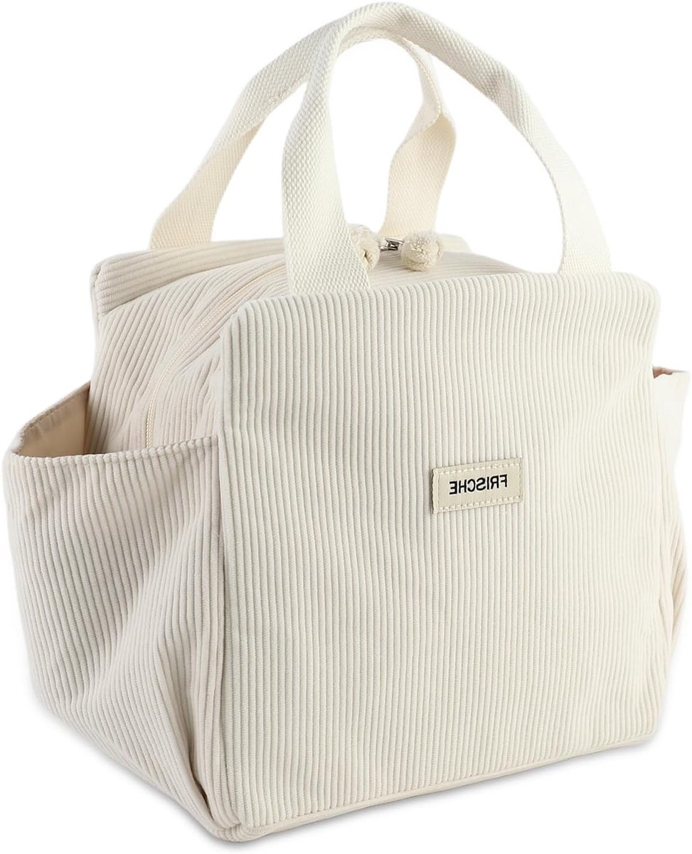 Lunchtas voor Vrouwen, 12L Koeltas met Grote Capaciteit, Zijvakken voor Paraplu's, Waterflessen en Bestek - Perfect voor Picknicks, Werk en School (Beige)