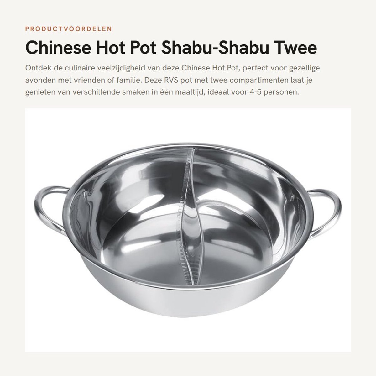 Solidchoice - Chinese Hot Pot - Shabu-Shabu - Twee Kamer Pot - 30cm - Geschikt voor 4-5 Personen - Inductie/Gas/Electric Oven - Silver