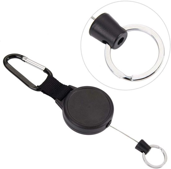 Retractable badge reel met 60 cm stalen draad, zwart, 2 stuks - ideaal voor sleutels, ID-kaarten en toegangspassen — afbeelding 3