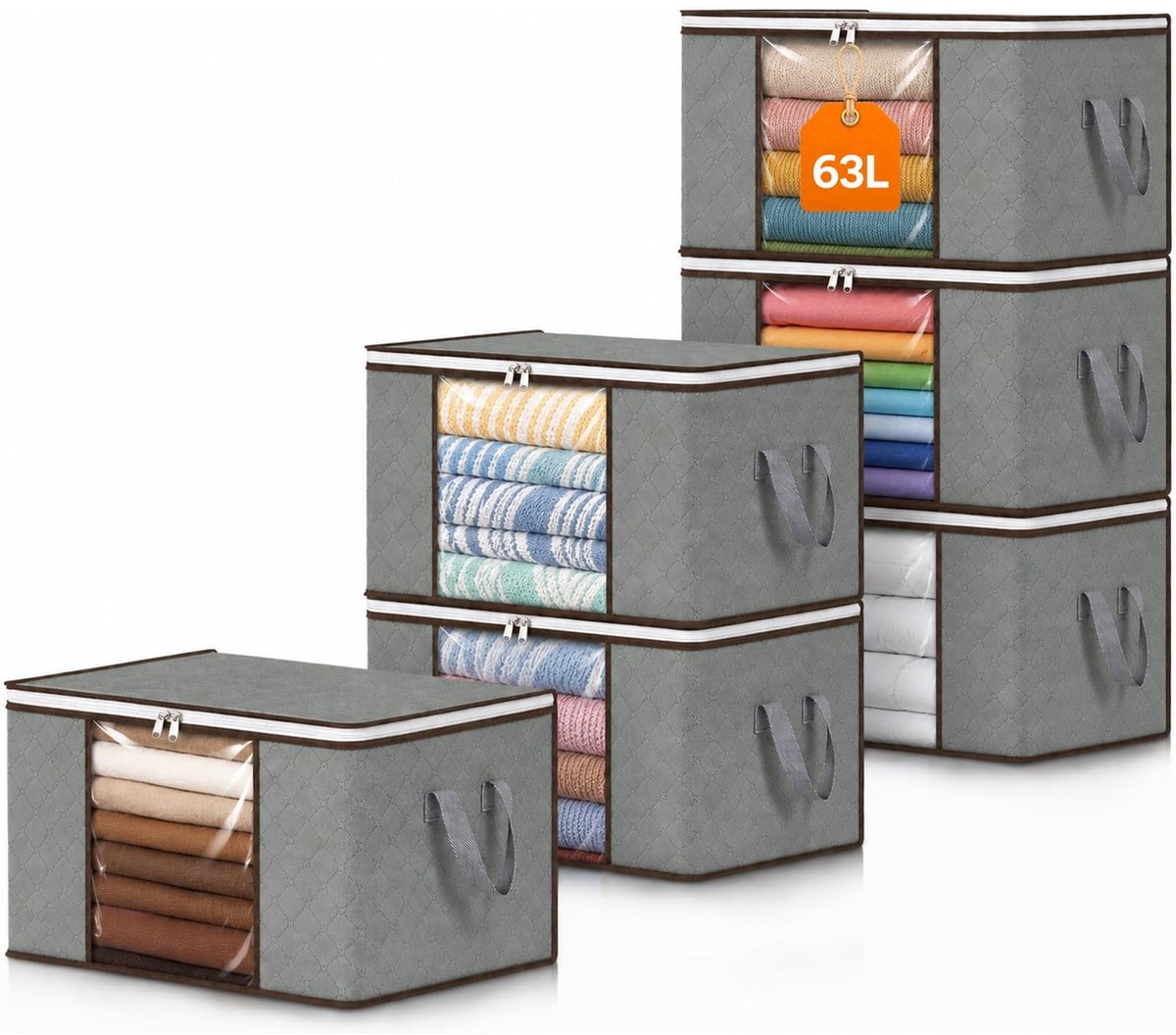 Dailygoods - 6 Stuks Opbergzakken van 60 Liter - Ruimtebesparende Oplossing