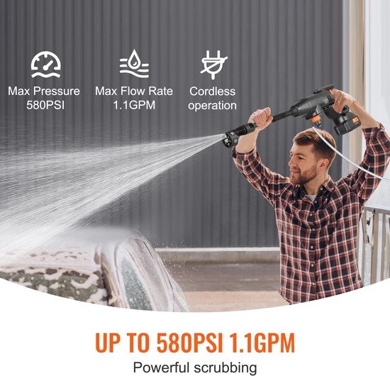 Archi Draadloze Hogedrukreiniger - Hogedrukspuit - 1.1 GPM - Handhogedruk - Autowaspistool - 6-in-1 Mondstuk - Voor Auto, Tuin en Terras — afbeelding 5