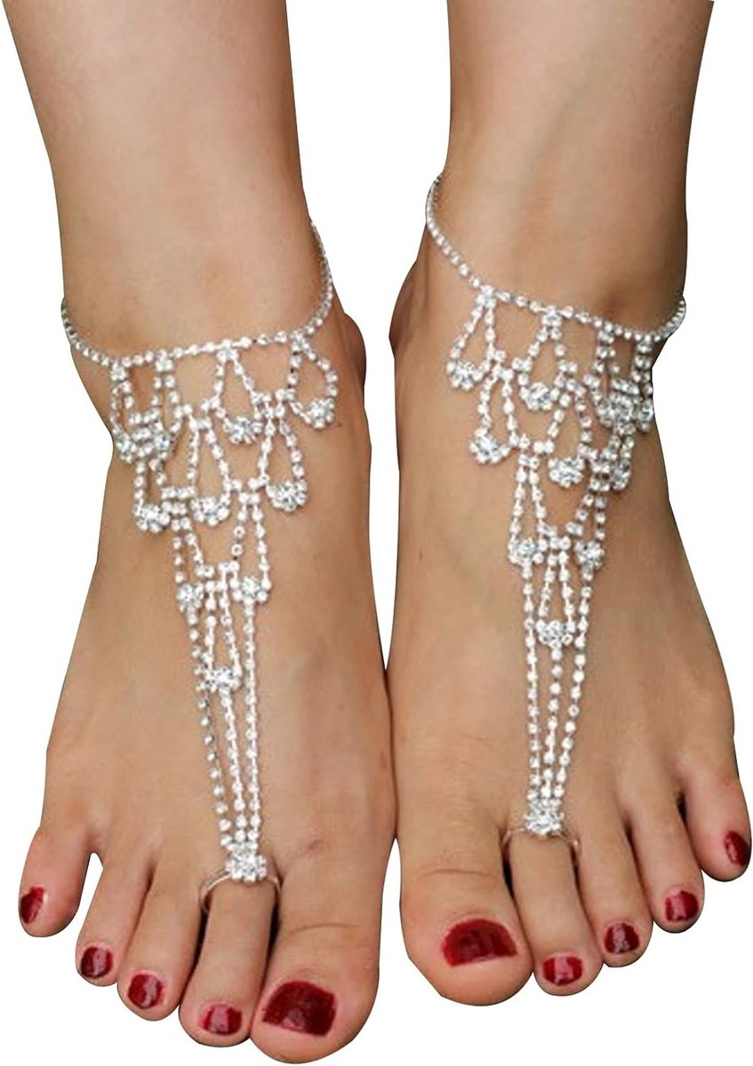 Elegante enkelketting met strass voor bruiloft en strand, sandaaljuwelen en teeringen, 1 paar