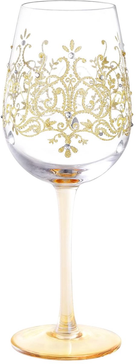 Dailygoods- Wijnglas Gouden Kroon - Handgeschilderd - 15 oz - Ambachtelijk - Milieuvriendelijk - Voedselveilige verf - Decoratief Glas
