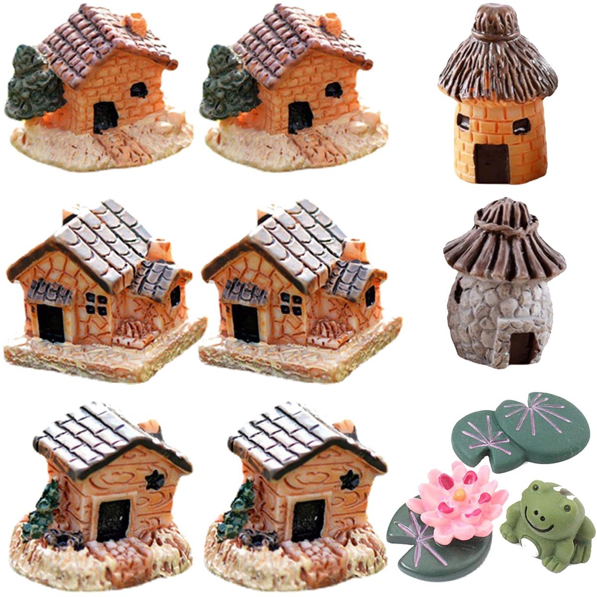 Dailygoods- Miniatuur Tuin Decoratie - 11 Stuks Miniatuur Huisjes - Feeën Tuin Accessoires - Hars Materialen - Micro Landschap Decoratie - Duurzaam en Eclectisch - Tuindecoratie