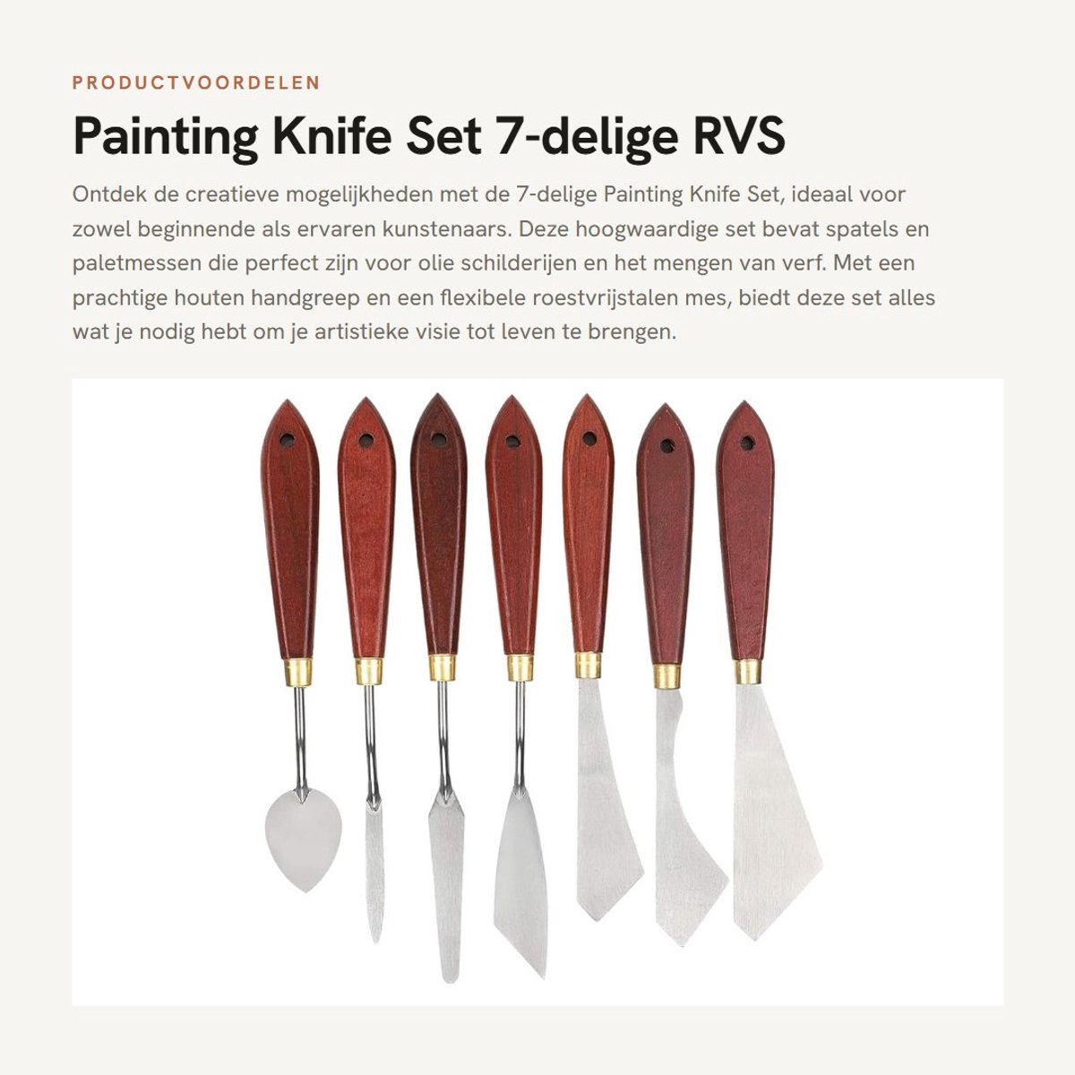 Dailygoods- Verfmes Set 7-Piece - Roestvrij Stalen Paletmes - Flexibele Blad - Houten Handvat - Kunst Schilderen - Duurzaam en Comfortabel