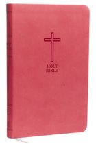 Klassieke rode Bijbel met een gouden kruis en 'HOLY BIBLE' op de voorkant.