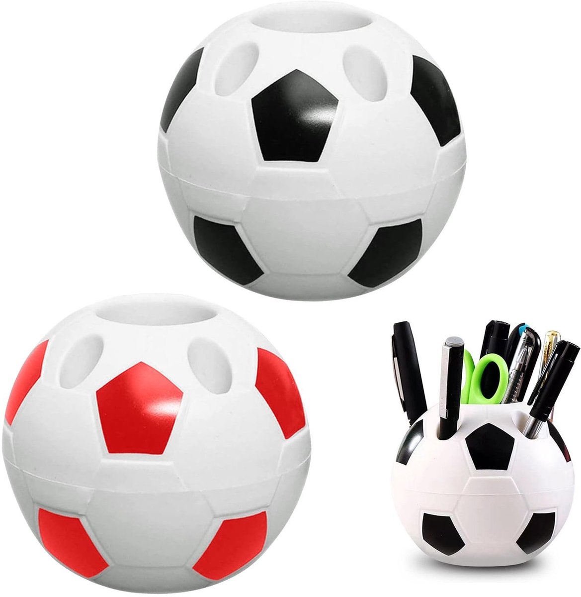 Dailygoods- Pennenhouder Voetbalstijl - 2 Stuks - Zwart/Rood - 9,5x10,5 cm - Creatieve Decoratie - Organiseren Bureau Accessoires - Pennenbak