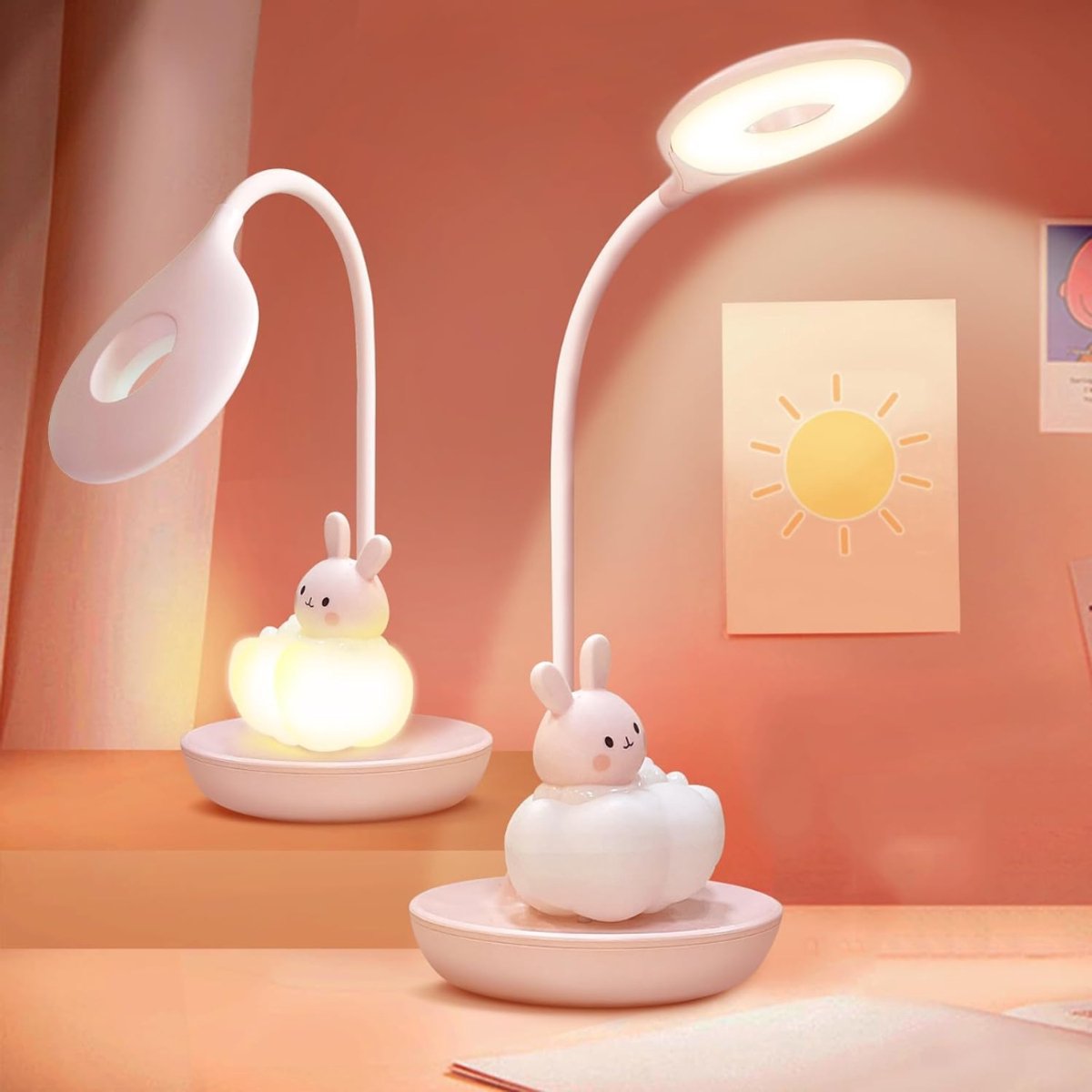 QORA® Bureaulamp Kinderkamer - Bureaulamp Roze - Tafellamp Kinderkamer - Roze - 11cm x 11cm x 37cm