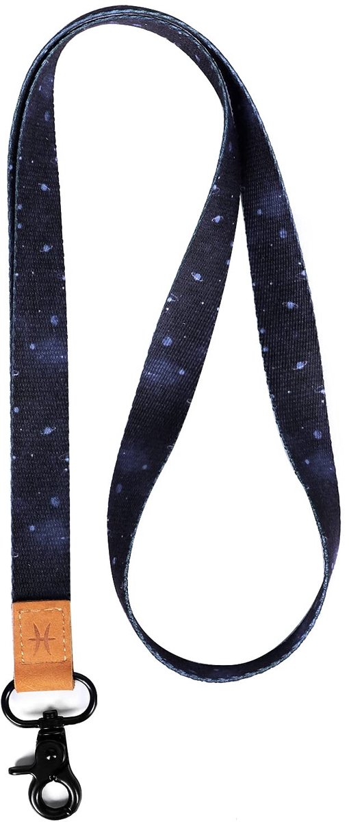 Dailygoods- Lanyard met Sleutelhanger - Uittrekbare Sleutelhanger - Badgehouder - Keycord - Polyester en Leer - 360° Roterende Bevestiging - Nekkoord