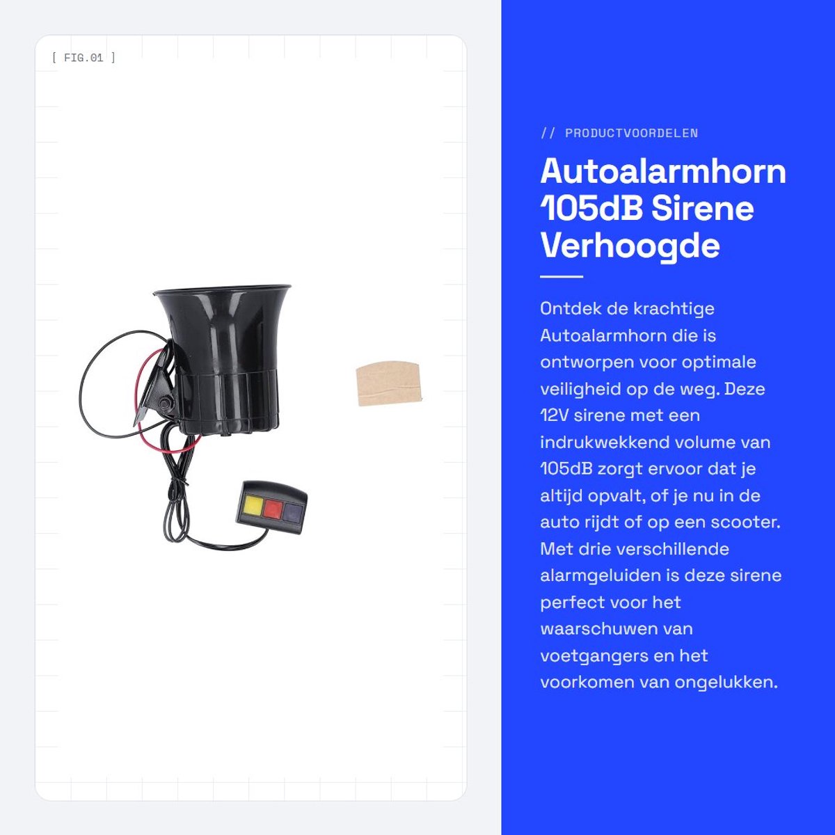 Dailygoods - Autoalarmhorn - 105dB Sirene - Verhoogde veiligheid - 12V 30W - Notalarm voor Auto en Moped - Universeel geschikt voor voertuigen