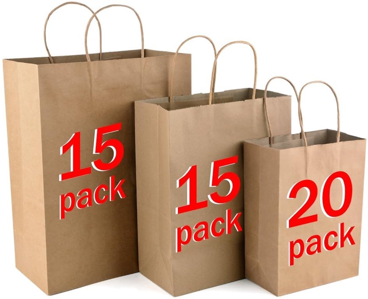 Dailygoods- Papieren Zakjes 50 Stuks - Kraft Papieren Zakjes - Cadeauzakjes Bruin - Verpakking voor Feestjes - Milieuvriendelijk - Drie Maten