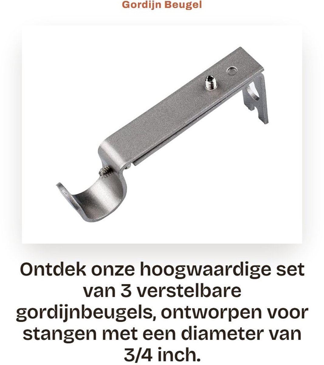 Dailygoods- Gordijnbeugel Verstelbaar - Gordijnsteun - Gordijnbeugel Set van 3 - Staal - Eenvoudige installatie - Voor 3/4" staaf