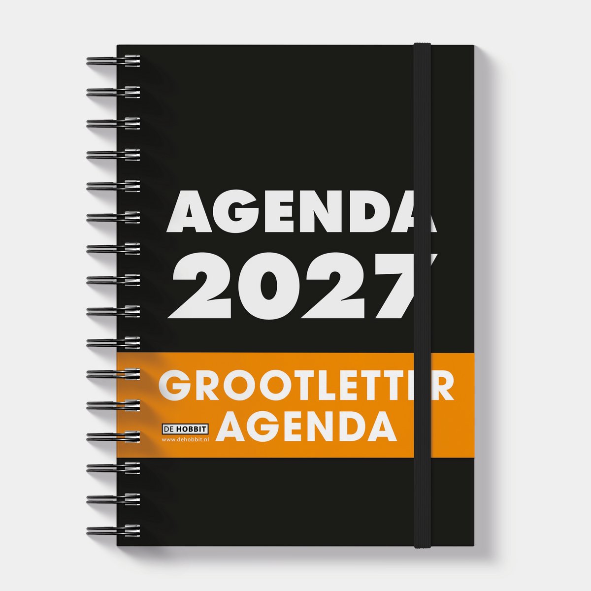 Hobbit - Grootletter Agenda 2027 - Ringband - ±A5 (19,5 x 13,5 cm) - 1 week over 2 pagina's - Harde Kaft - Zwart/Wit