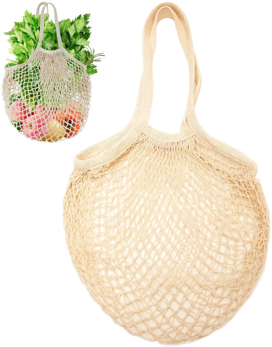 Dailygoods- Boodschappentas Herbruikbaar - Boodschappenkrat met Lange Handgreep - Opbergmand - Netvakken - Ideaal voor Groenten en Fruit - Veelzijdig Inzetbaar