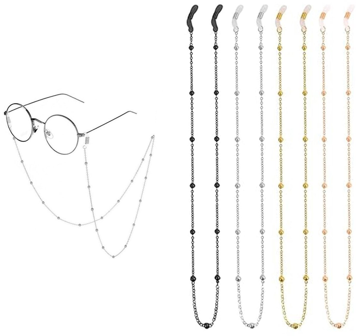 Dailygoods- Brillenketting 4 stuks - Brillenkoord verstelbaar - Antislip gespen - Geschikt voor dames/heren - Ideaal voor sport/reizen