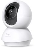 Witte Tapo beveiligingscamera met Pan/Tilt functie en 3K 5MP resolutie.