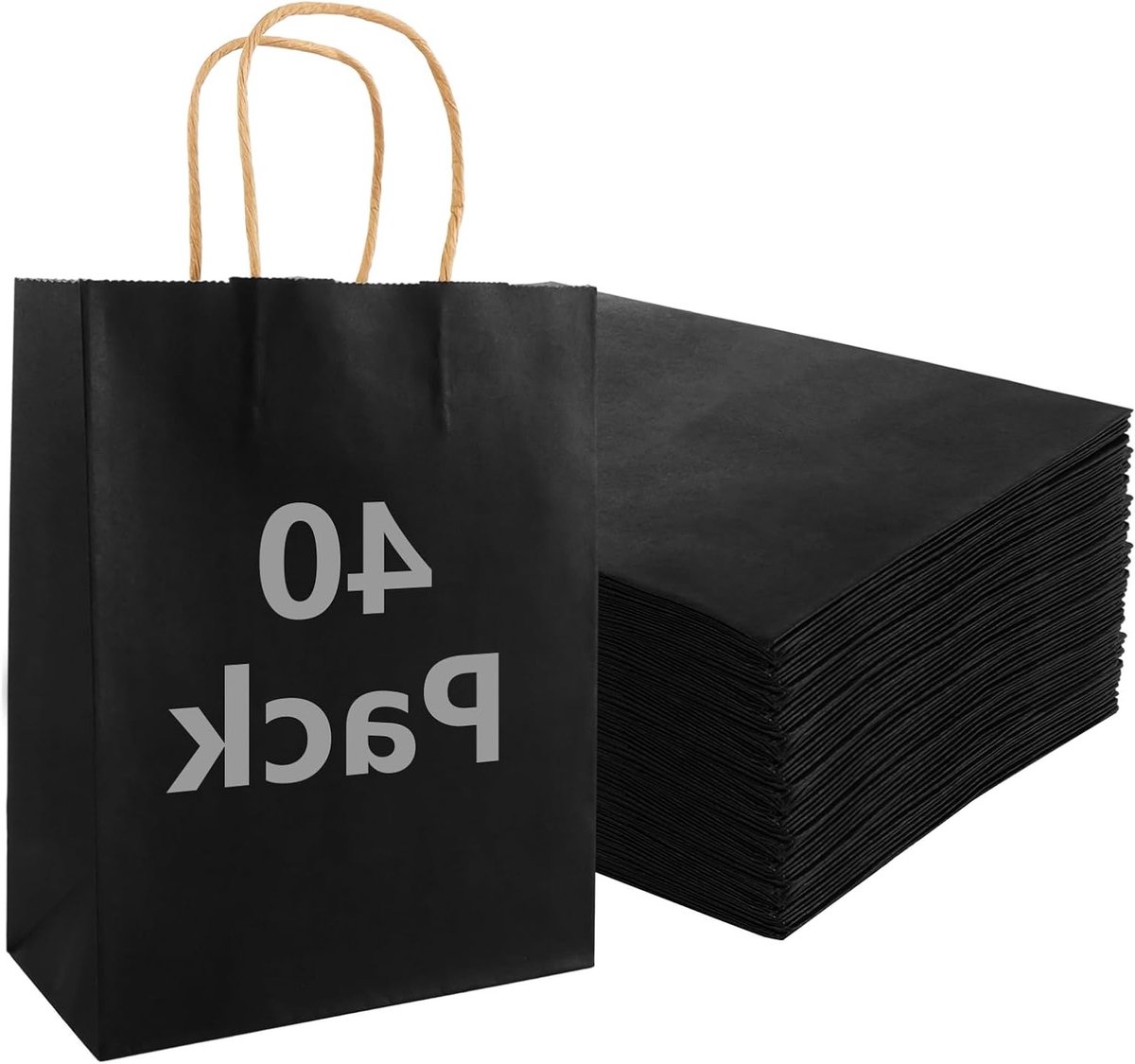 Set van 40 Zwarte Papieren Tassen met Handvat, 21 x 11 x 27 cm, Kraft Tassen voor Cadeaus, Verpakking en Feesten