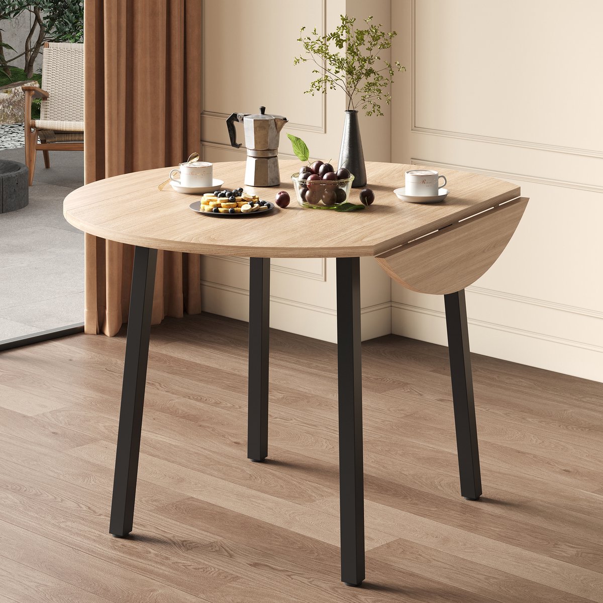 DESMIU Ronde Eettafel Met Opklapbaar Tafelblad Voor Kleine Ruimtes En Dagelijks Gebruik Van MDF In Eikenhoutkleur 100 X 100 Cm Eikenkleur
