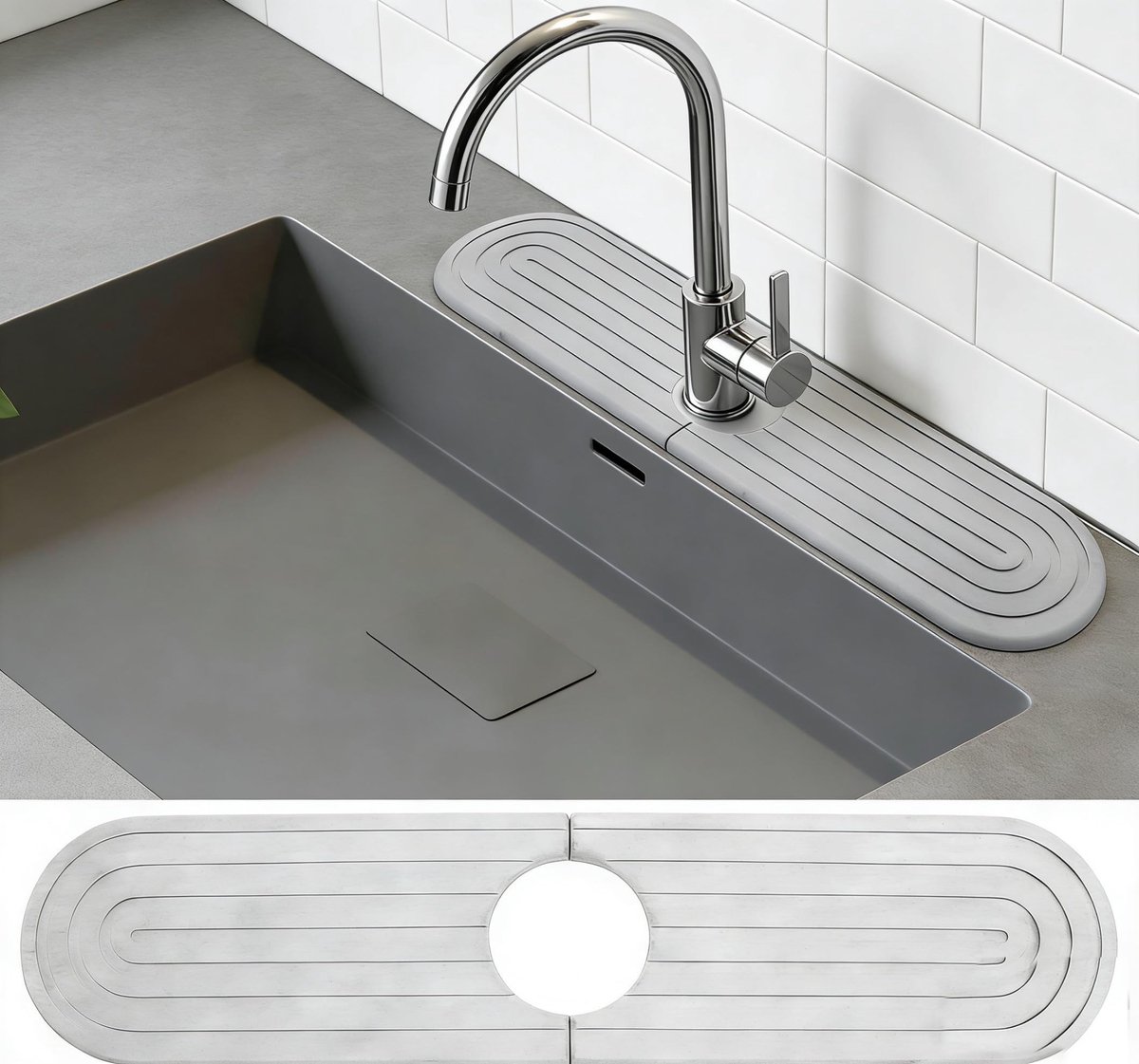Dailygoods- Afdruipmat Antislip 40 x 10 cm - Gootsteenmat - Waterkraanbescherming - Keuken/Badkamer - Sneldrogend - Natuurlijke Kiezelaarde
