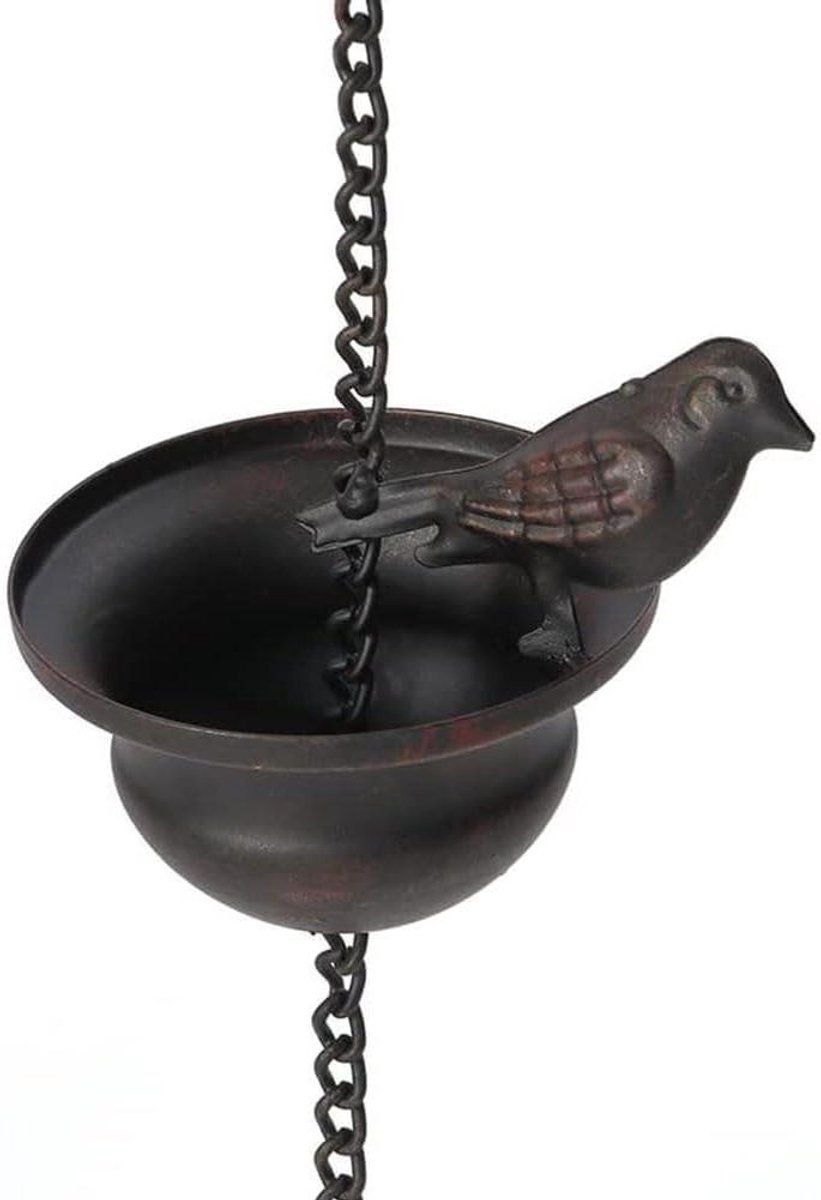 Decoratieve Regenketting - Vogel Regenketting - Tuin Decoratie - 8 Vogelbekers - 2.4 Meter - Brons