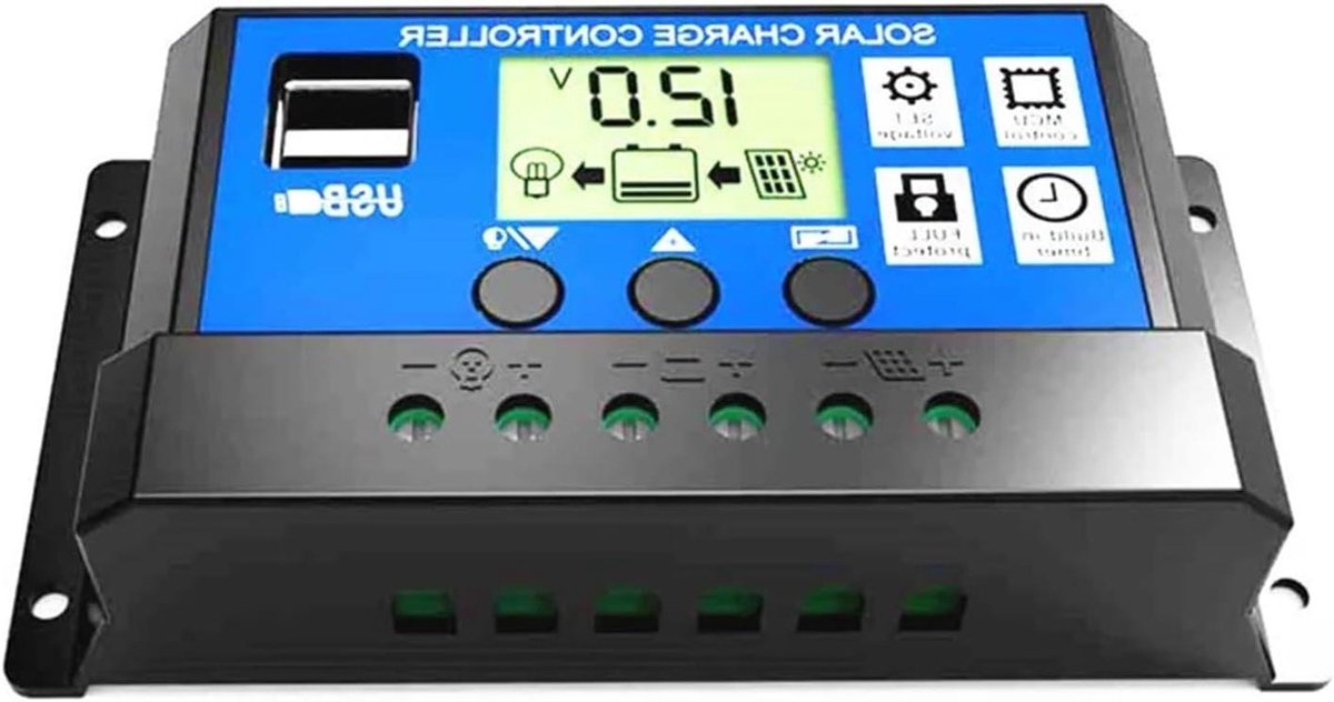 Zonne Laadregelaar - Zonnepaneel Regelaar - Batterij Beheer - Verstelbaar LCD - 10A - Blauw