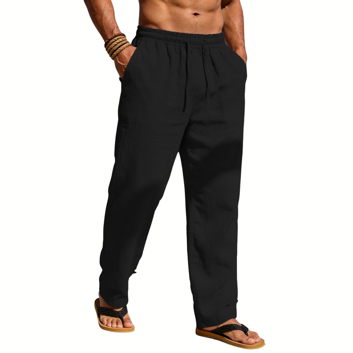 Currero Linnen Broek Heren - Zomerbroek - Volwassenen - Lange Broek - Pantalon - Strandbroek - Zomer - Ibiza Stijl - Zwart L