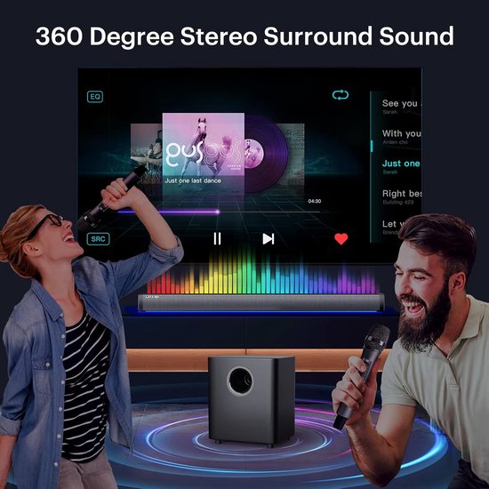 Soundbar met Subwoofer - PC Speaker - Thuisbioscoop Ervaring - Draadloze Microfoon - 2.1 Kanalen - Zwart — afbeelding 3