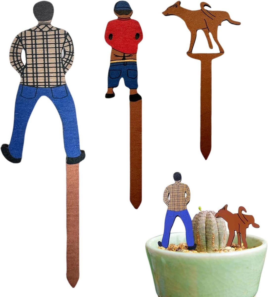 Houten Plantenstekers - Plantenlabels Potten - Tuin Decoratie - Uniek Familiedesign - 3 Stuks - Multicolor