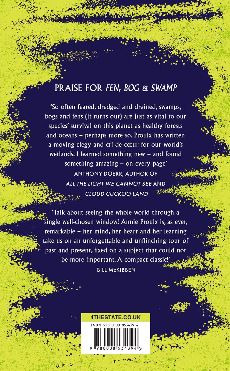 Dos du livre 'Fen, Bog & Swamp'. Contient des critiques et l'ISBN.