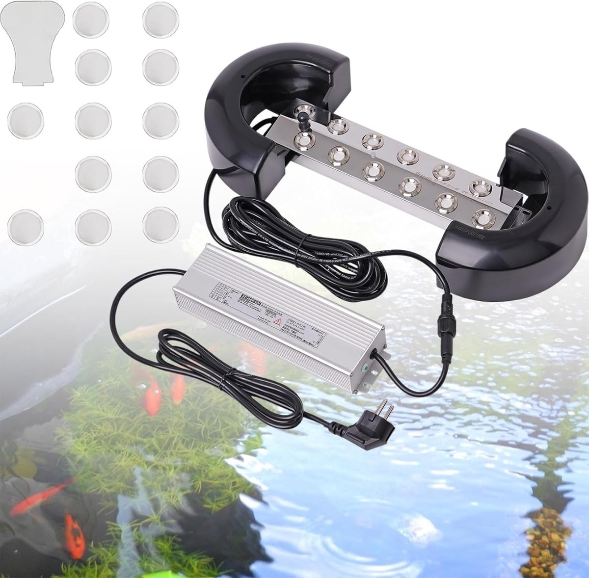 Ultrasonische Vernevelaar - Mist Machine - Vijvers Decoreren - Twaalf Onafhankelijke Nozzles - 5 Meter Kabel - Zilver