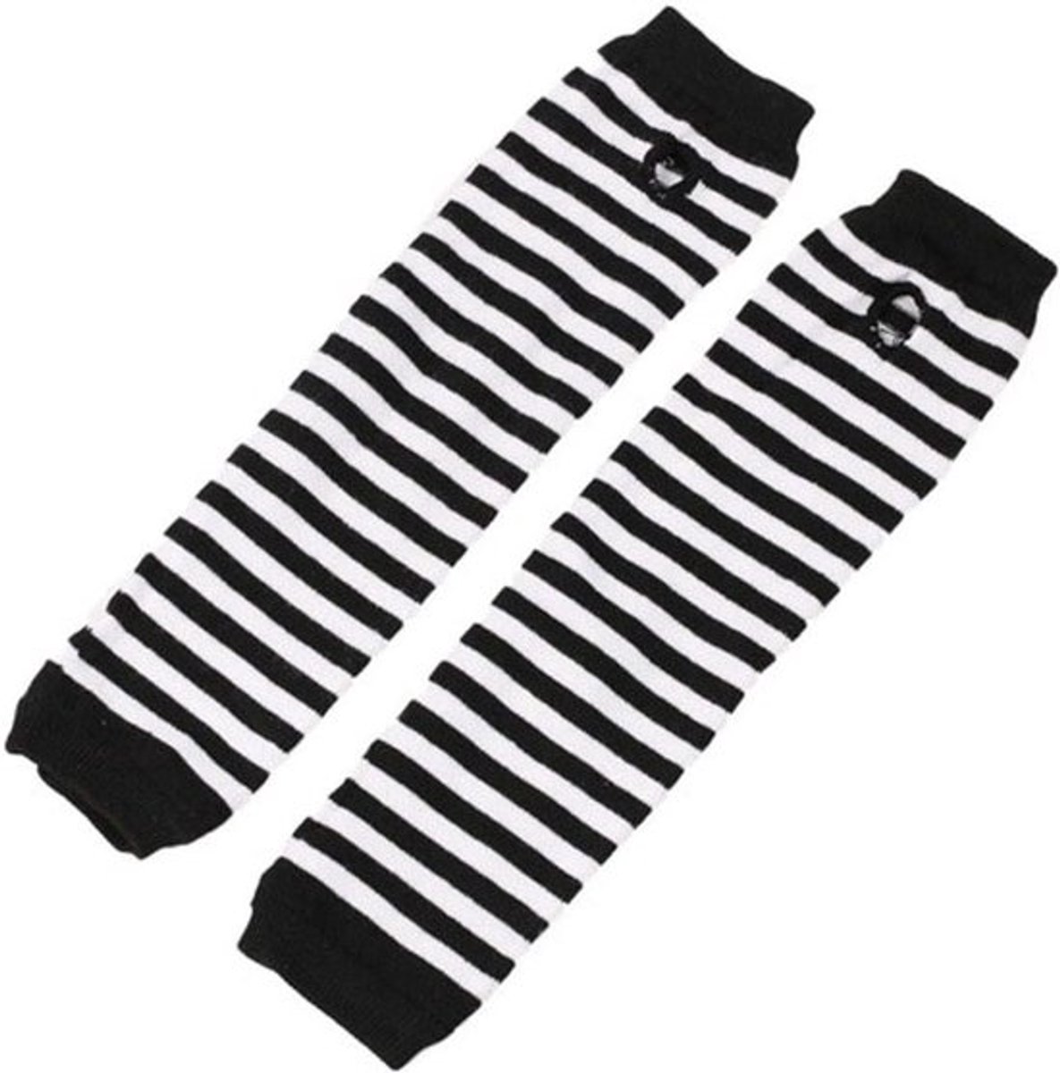 Allecto Plus - Zwarte en witte gestreepte lange arm warmers voor dames - Vingerloze