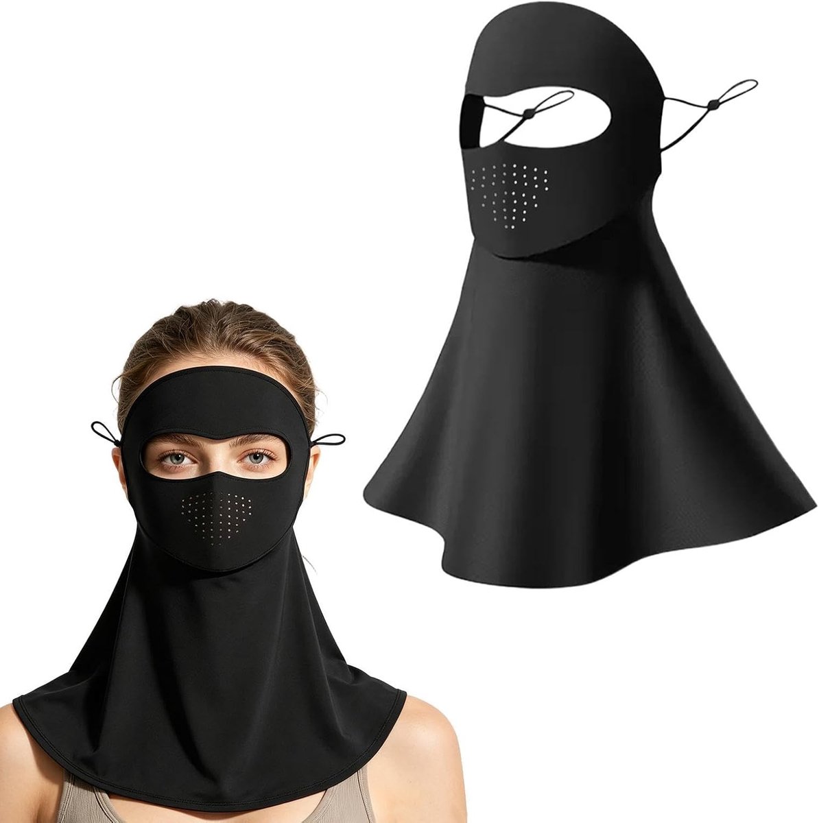 Gezichtsbedekking Nekmasker - Zonnebescherming Hoofdband - Outdoor Activiteiten - UPF 200+ Verkoelend - 2 Stuks - Zwart